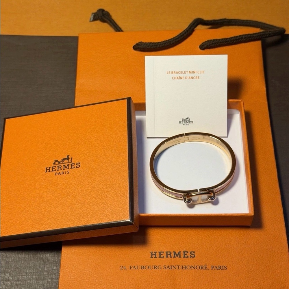 Hermès Mini Clic Chaine d'Ancre bracelet Size PM Rose F1 02 63 - Picture 15 of 16
